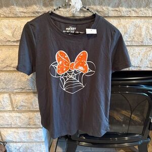 Disney Minnie Mouse Gray Tee with Orange Bow Halloween Size Small NWT